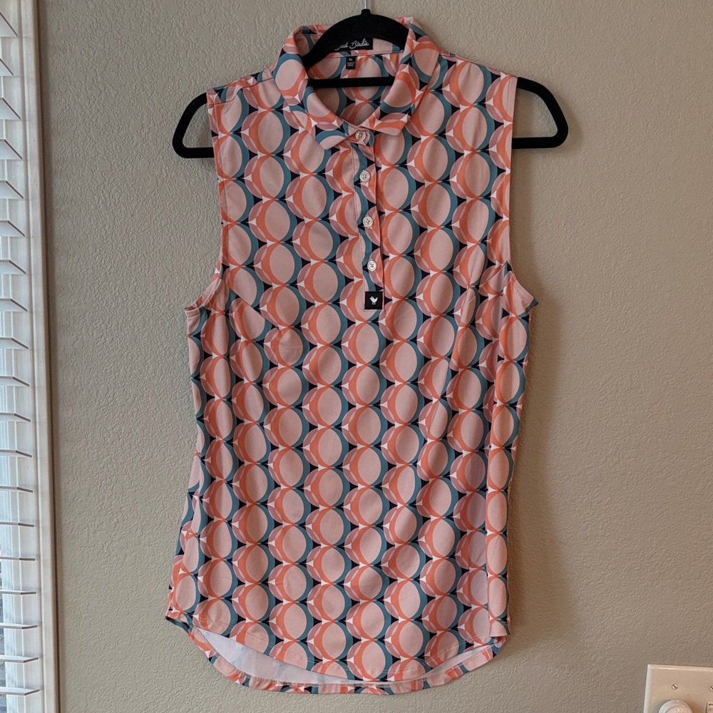 Bad Birdie Coral and Navy Patterned Blouse